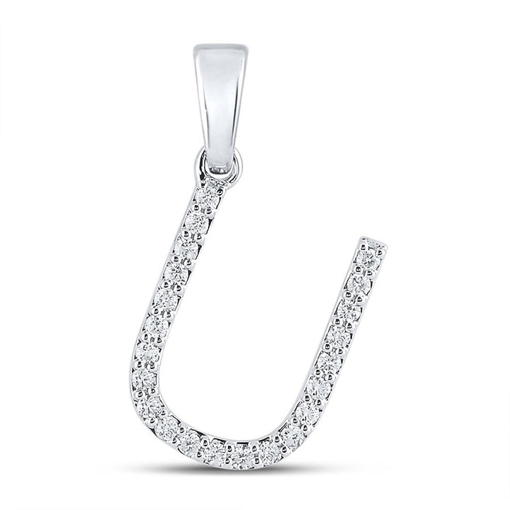 10kt White Gold Womens Round Diamond U Initial Letter Pendant 1/6 Cttw