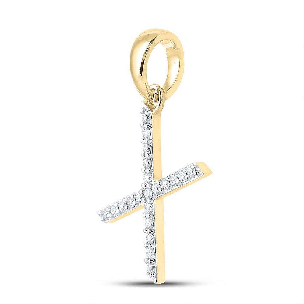 10kt Yellow Gold Womens Round Diamond X Letter Pendant 1/6 Cttw