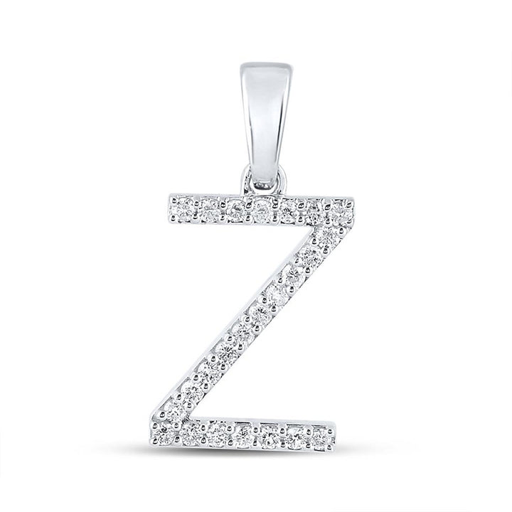 10kt White Gold Womens Round Diamond Z Initial Letter Pendant 1/5 Cttw