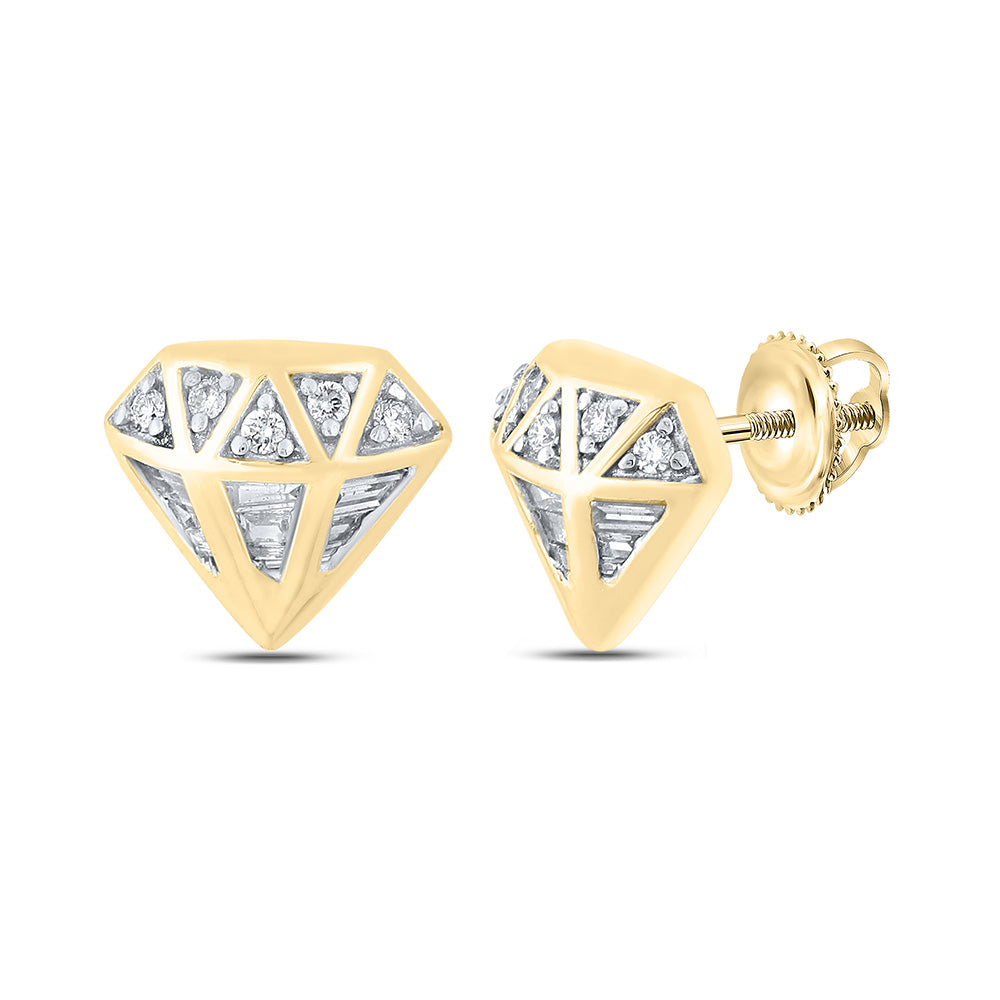 10kt Yellow Gold Mens Baguette Diamond Gem Earrings 1/3 Cttw