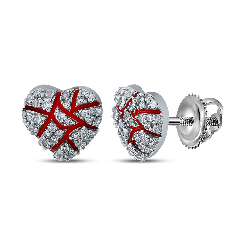 10kt White Gold Mens Round Diamond Broken Heart Cluster Earrings 1/2 Cttw