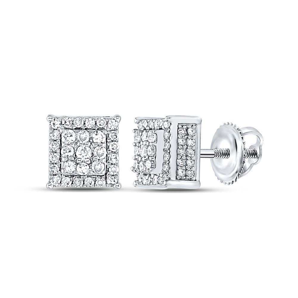 10kt White Gold Womens Round Diamond Square Earrings 1/2 Cttw