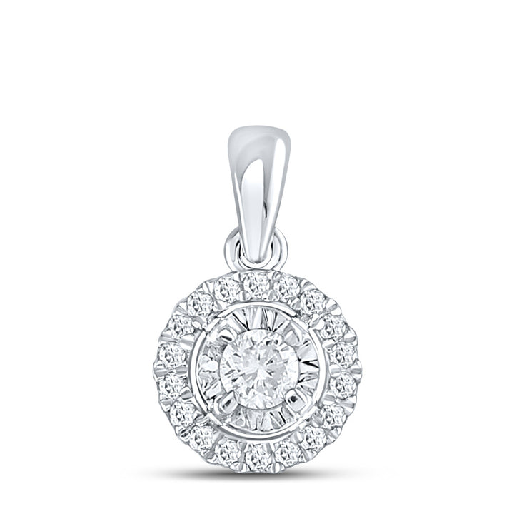 10kt White Gold Womens Round Diamond Solitaire Halo Pendant 1/4 Cttw