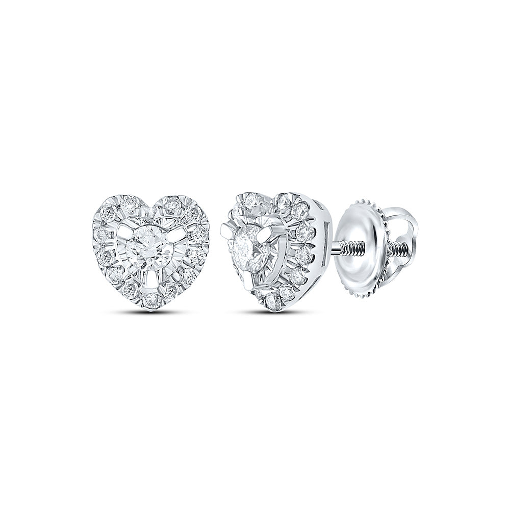 10kt White Gold Womens Round Diamond Heart Earrings 1/4 Cttw