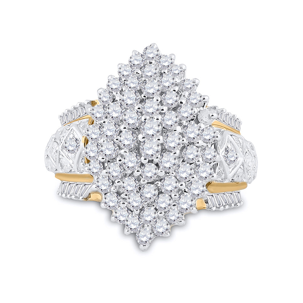 10kt Yellow Gold Womens Round Diamond Marquise-shape Cluster Ring 2 Cttw