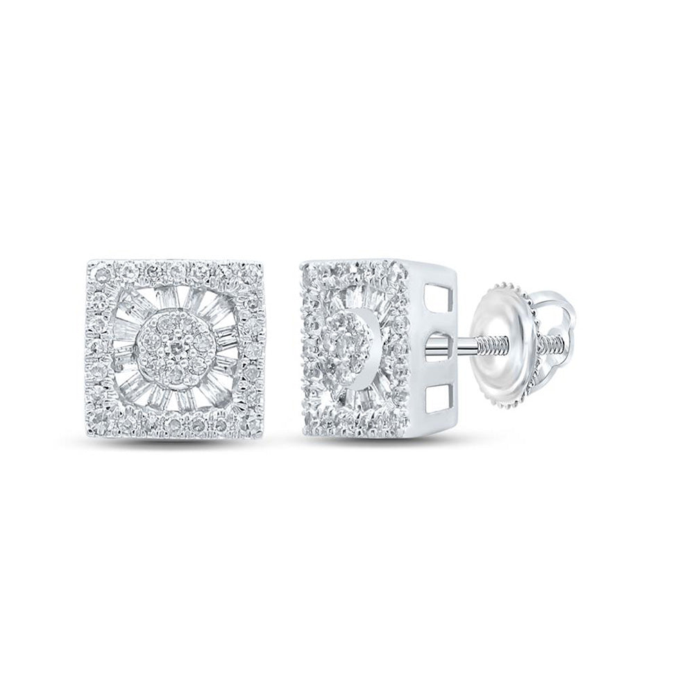 10kt White Gold Womens Round Diamond Square Earrings 1/2 Cttw