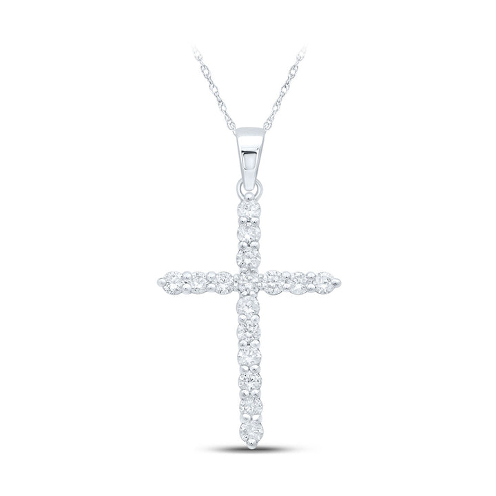 10kt White Gold Womens Round Diamond Cross Pendant 1/2 Cttw