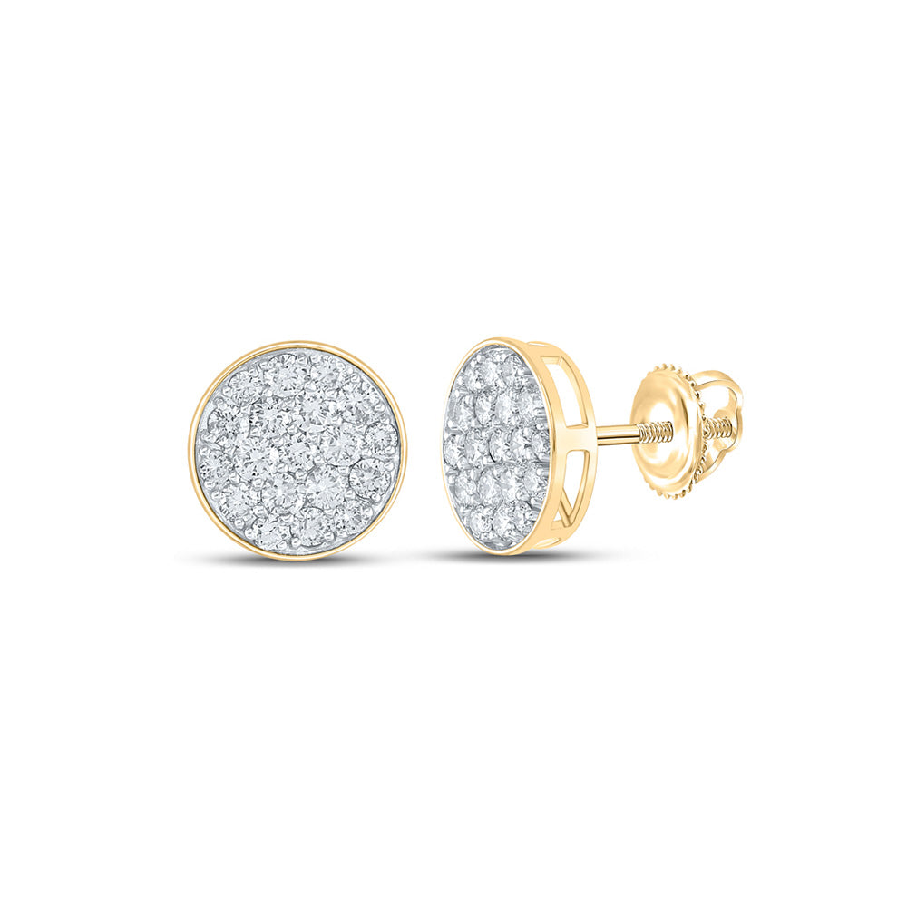 10kt Yellow Gold Mens Round Diamond Cluster Circle Earrings 2 Cttw