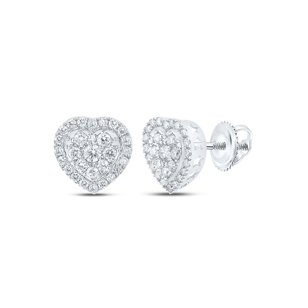 10kt White Gold Womens Round Diamond Heart Earrings 1 Cttw