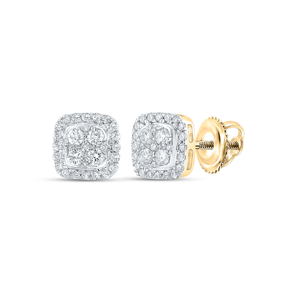 10kt Yellow Gold Womens Round Diamond Square Earrings 1/2 Cttw