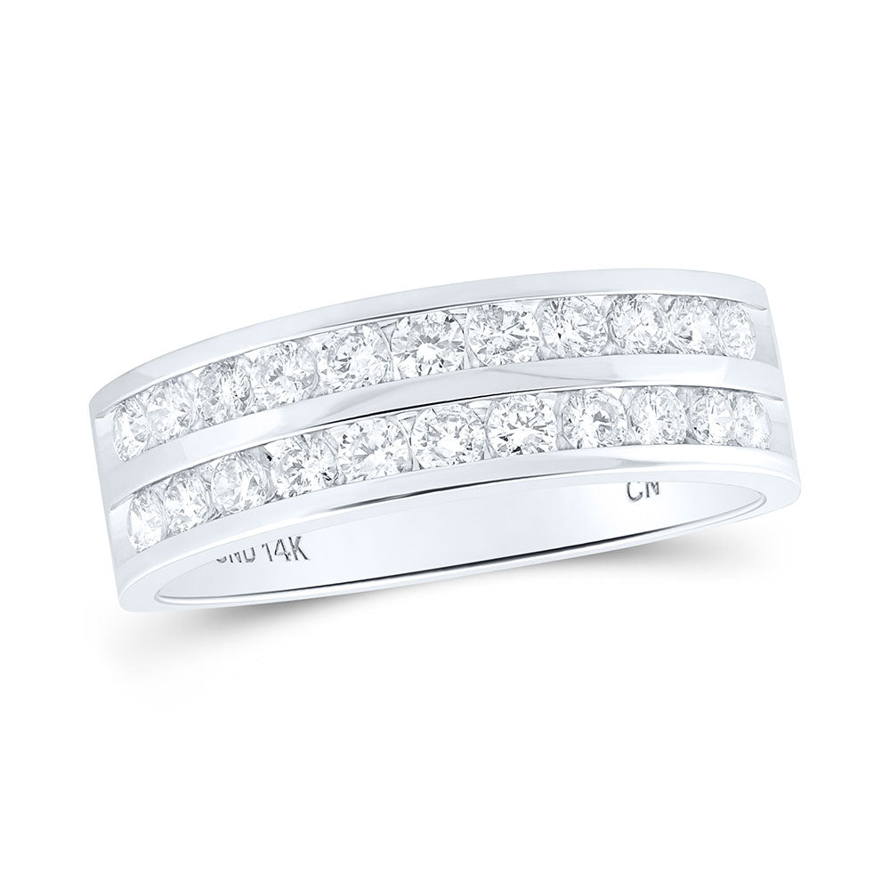 14kt White Gold Mens Round Diamond Wedding Double Row Band Ring 1 Cttw