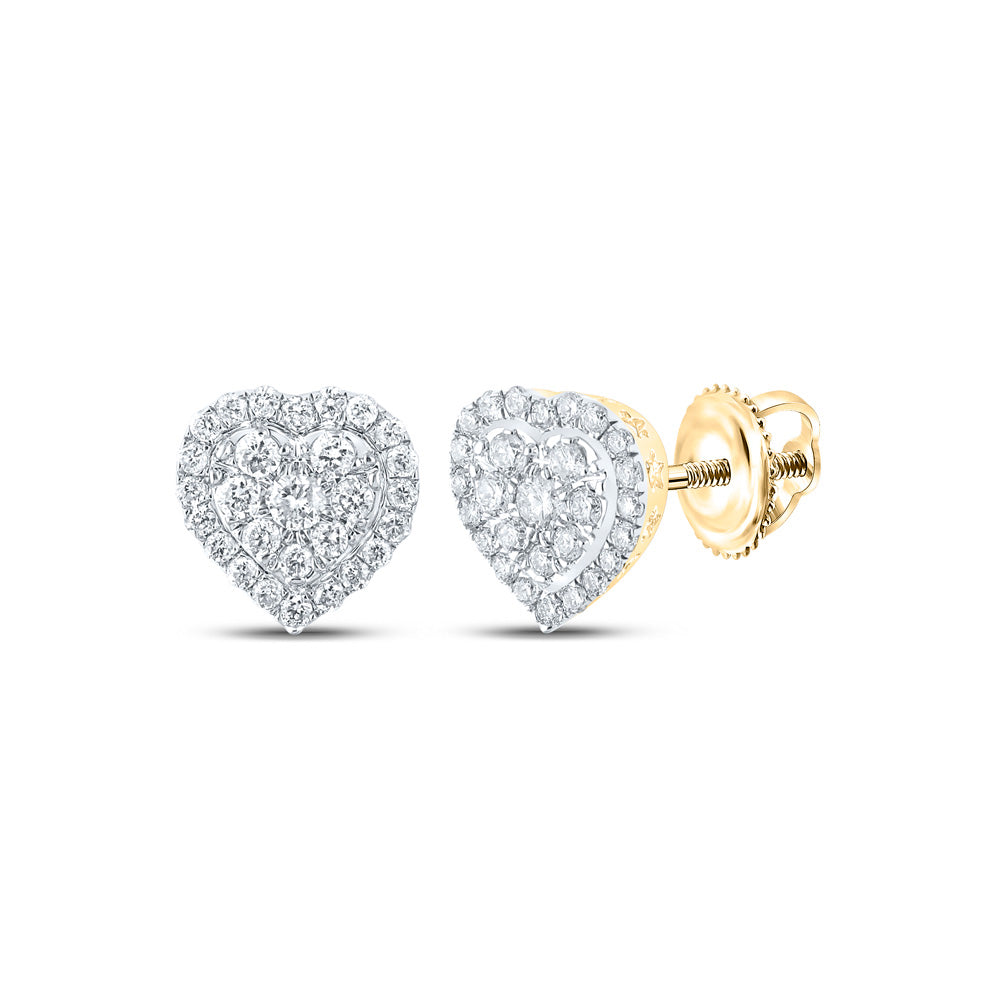 10kt Yellow Gold Womens Round Diamond Heart Earrings 1/4 Cttw