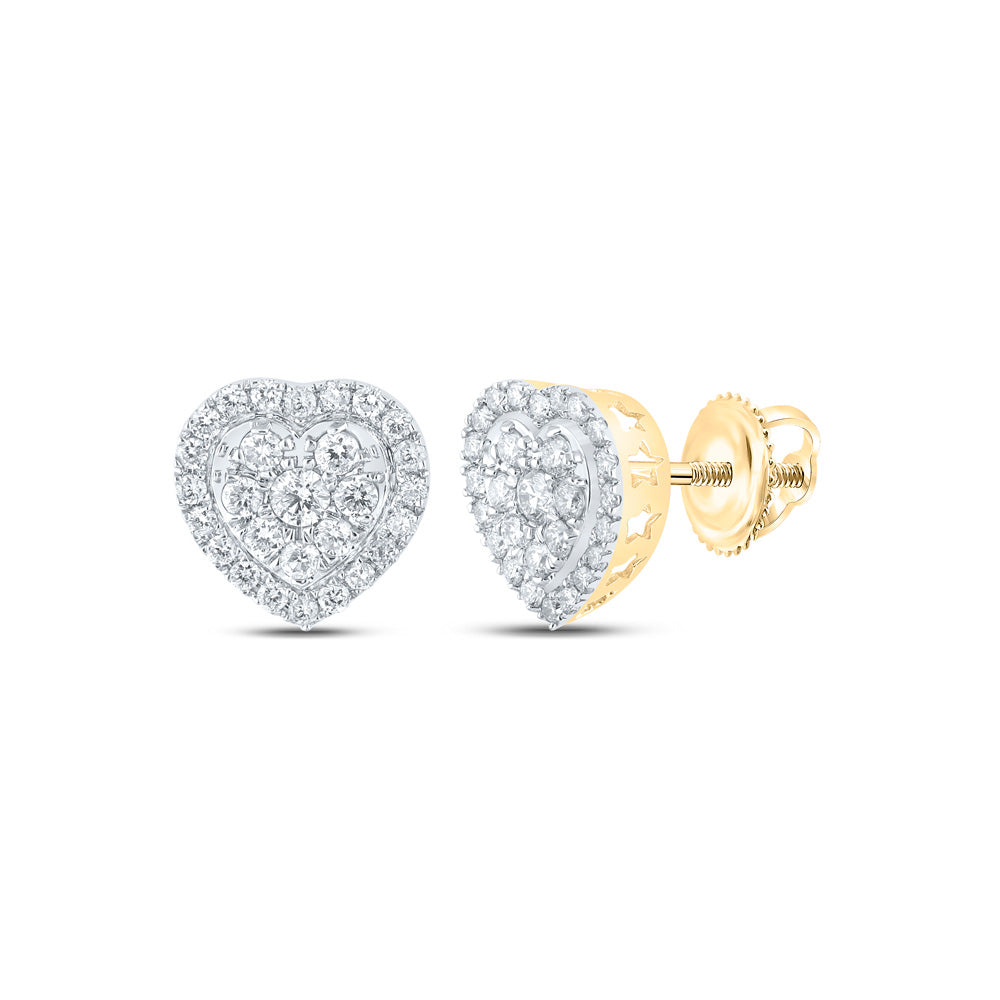 10kt Yellow Gold Womens Round Diamond Heart Earrings 1 Cttw