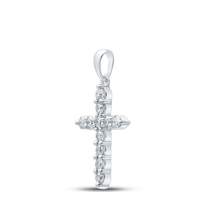 10kt White Gold Womens Round Diamond Cross Pendant 1/2 Cttw