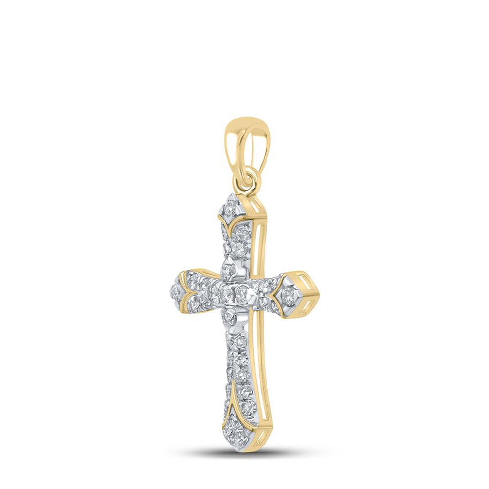 10kt Yellow Gold Womens Round Diamond Cross Pendant 1/3 Cttw