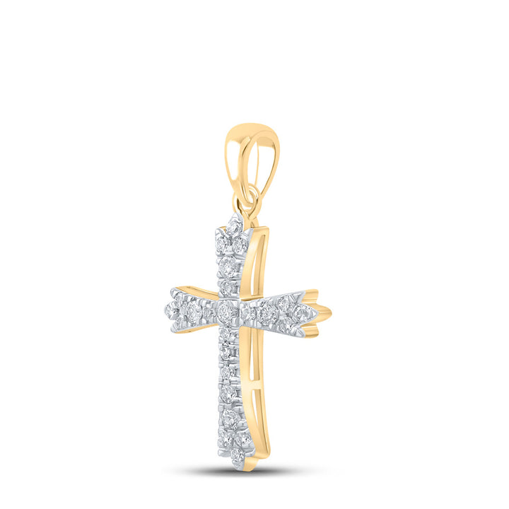 10kt Yellow Gold Womens Round Diamond Cross Pendant 1/4 Cttw