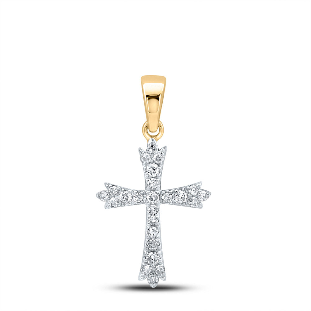 10kt Yellow Gold Womens Round Diamond Cross Pendant 1/4 Cttw