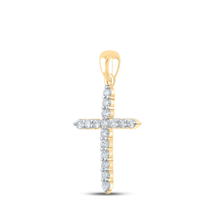 10kt Yellow Gold Womens Round Diamond Cross Pendant 1/2 Cttw