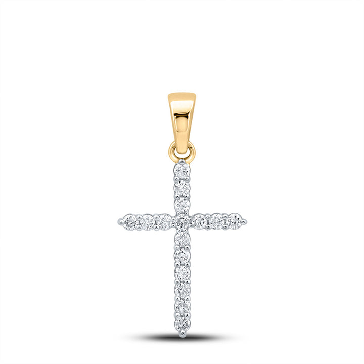 10kt Yellow Gold Womens Round Diamond Cross Pendant 1/2 Cttw