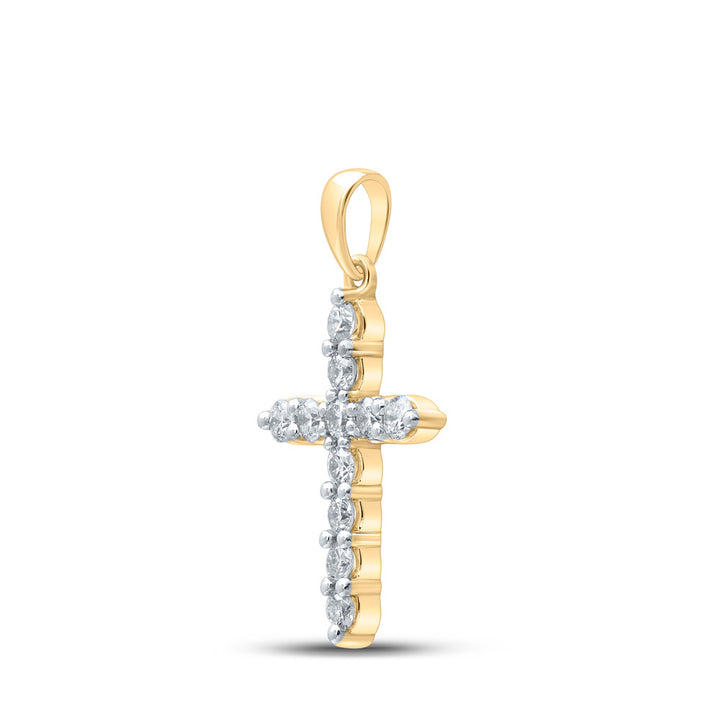 10kt Yellow Gold Womens Round Diamond Cross Pendant 1/2 Cttw