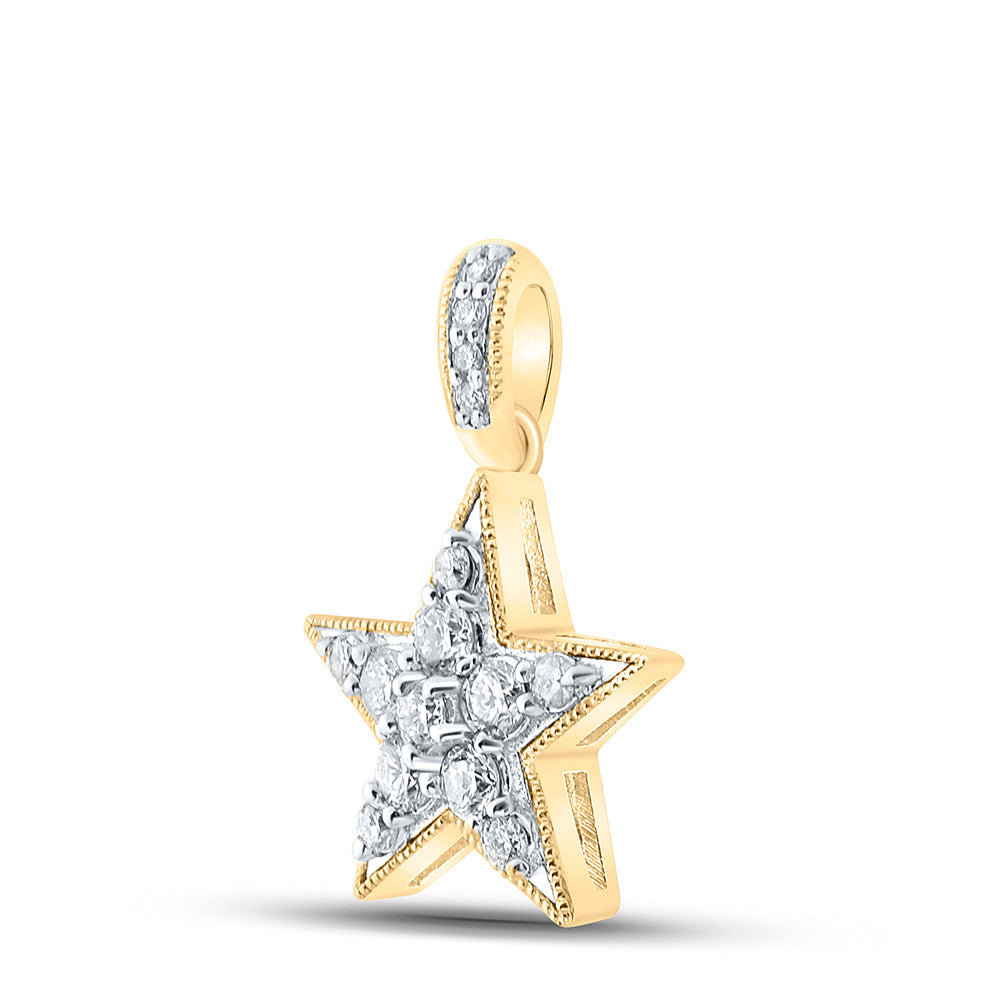 10kt Yellow Gold Womens Round Diamond Star Pendant 1/4 Cttw