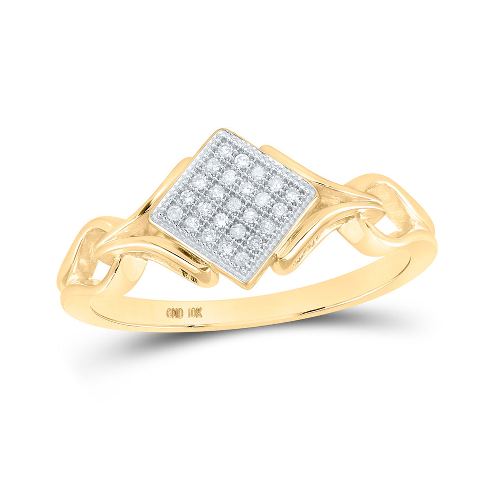 10kt Yellow Gold Womens Round Diamond Offset Square Ring 1/12 Cttw