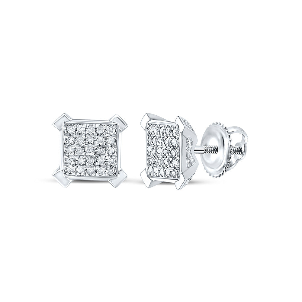 Sterling Silver Womens Round Diamond Square Earrings 1/4 Cttw