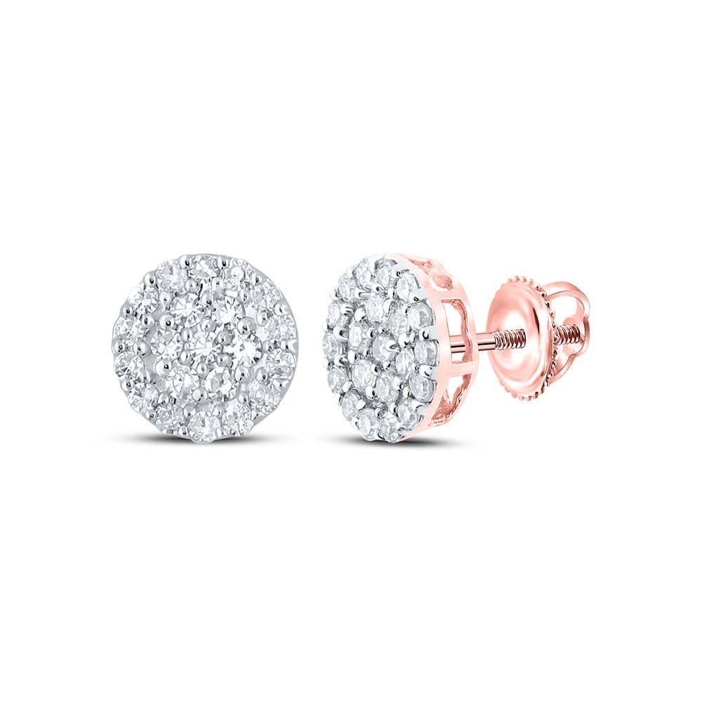 10kt Rose Gold Mens Round Diamond Cluster Earrings 1/4 Cttw