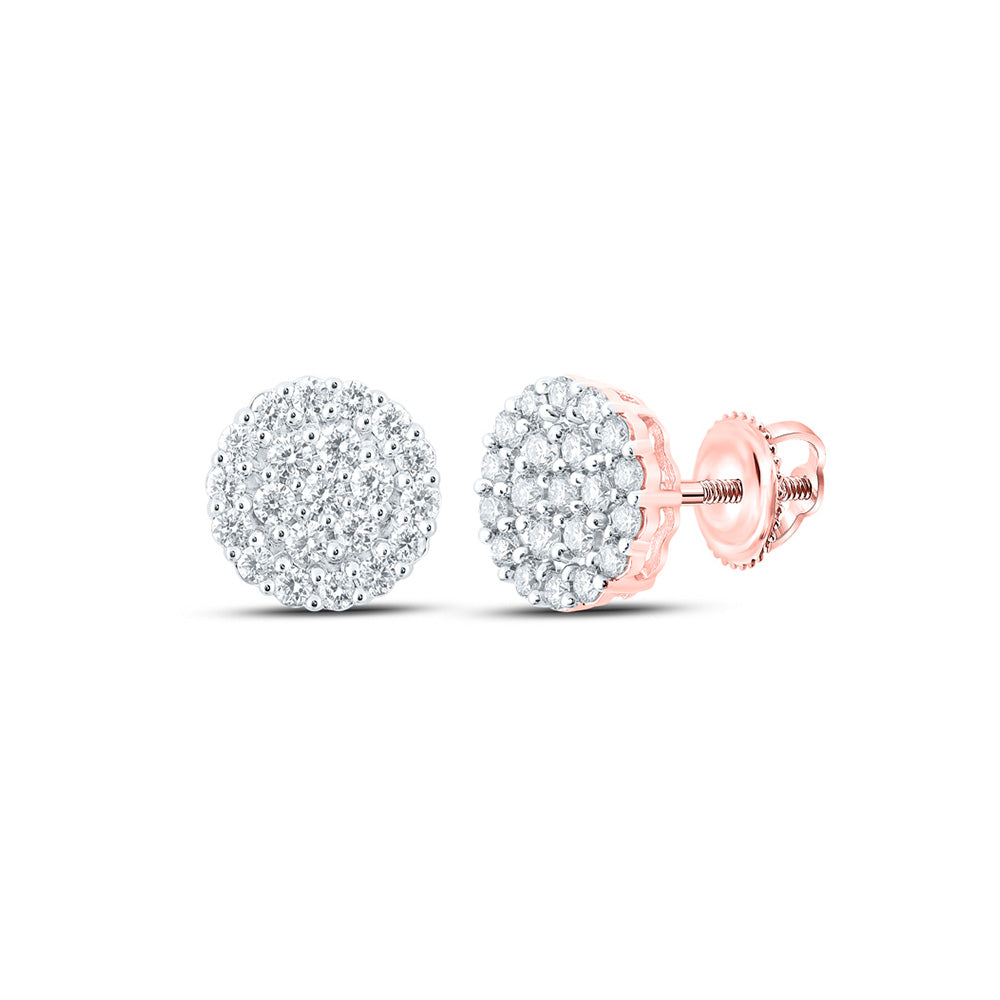 10kt Rose Gold Mens Round Diamond Cluster Earrings 1-1/4 Cttw