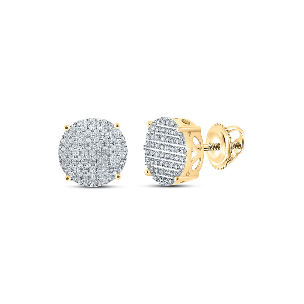 10kt Yellow Gold Mens Round Diamond Cluster Earrings 1/3 Cttw