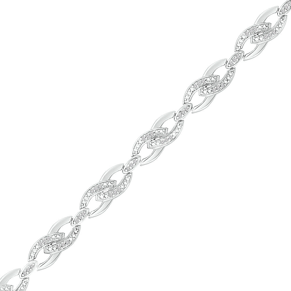 Sterling Silver Womens Round Diamond Fashion Bracelet 1/4 Cttw