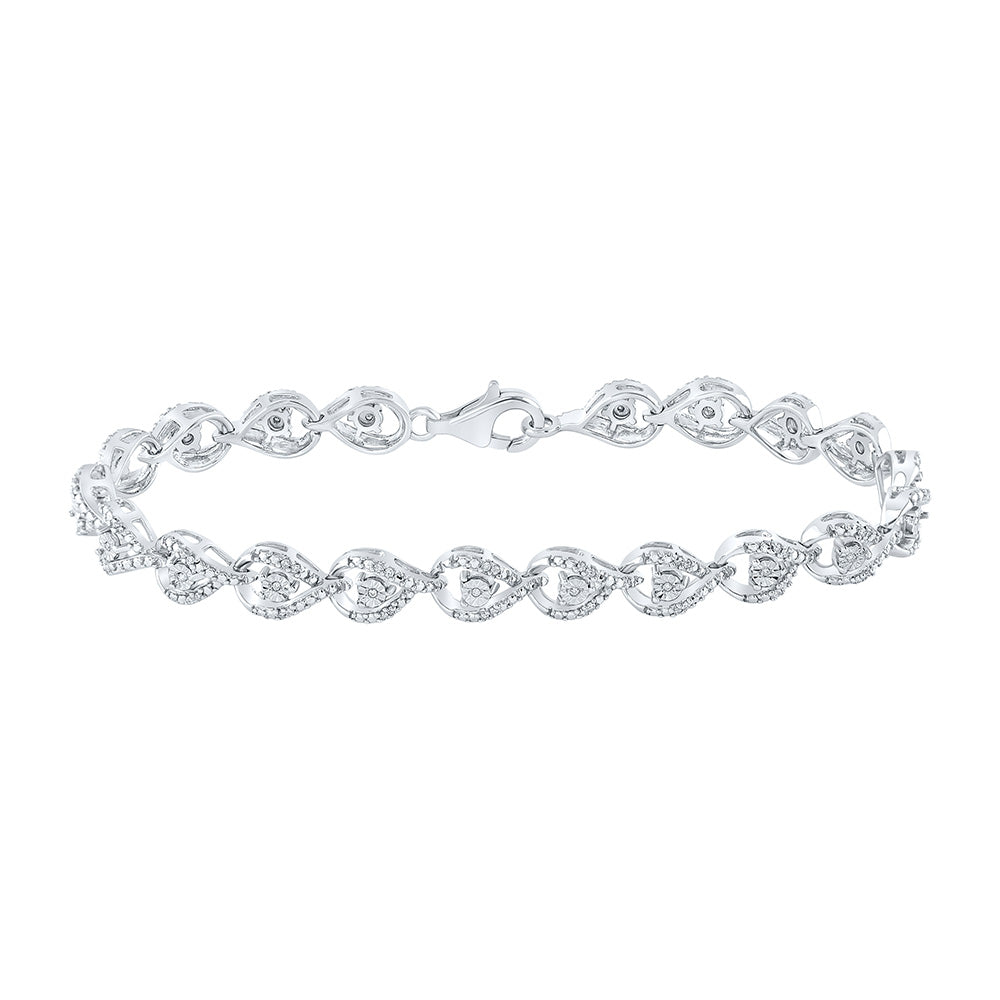 Sterling Silver Womens Round Diamond Fashion Bracelet 1/4 Cttw