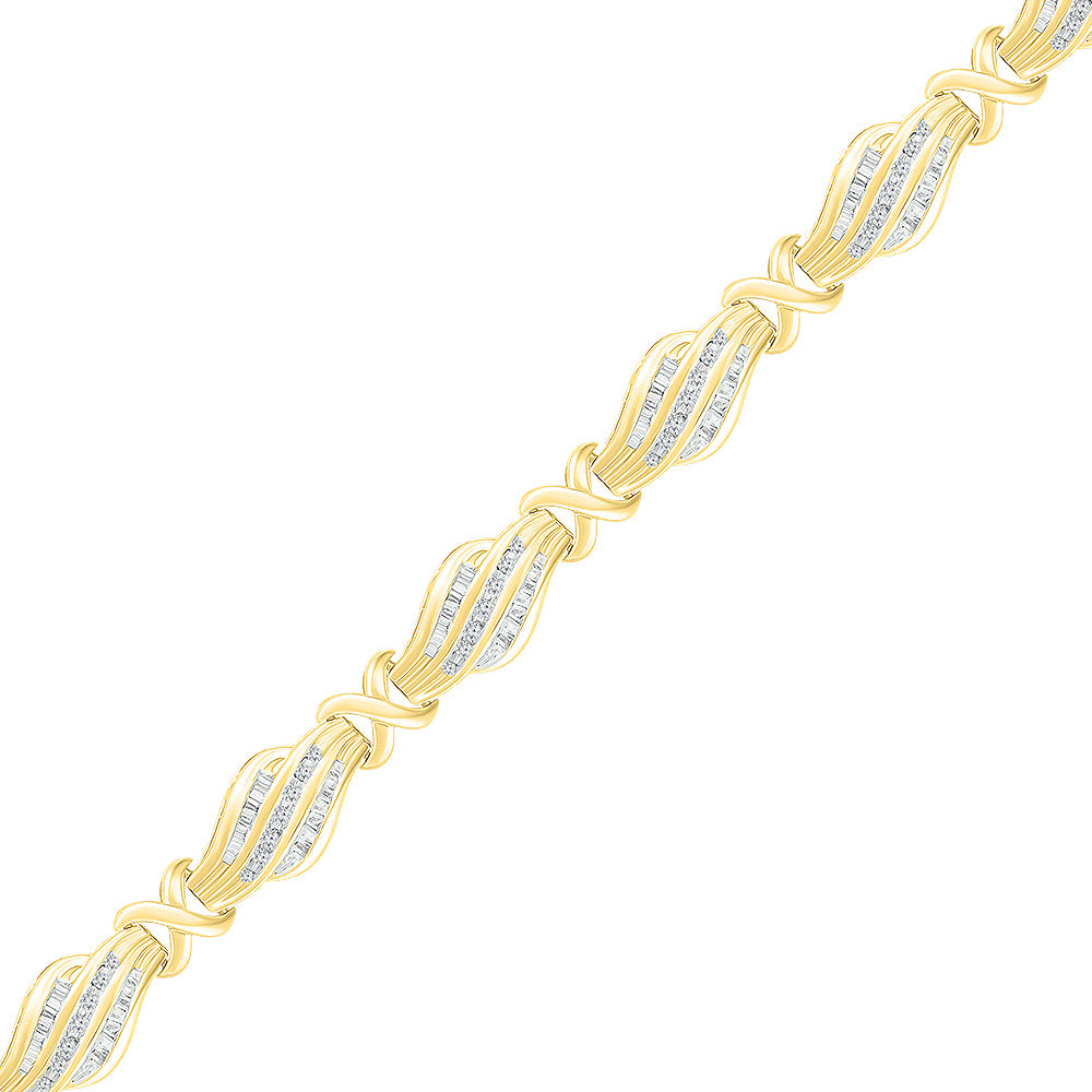 10kt Yellow Gold Womens Baguette Diamond Fashion Bracelet 1 Cttw