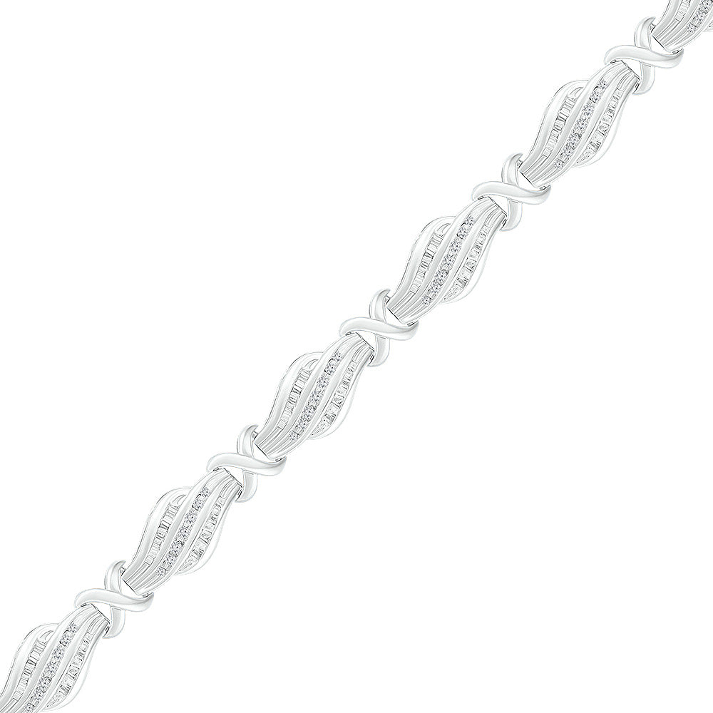 10kt White Gold Womens Baguette Diamond Fashion Bracelet 1 Cttw