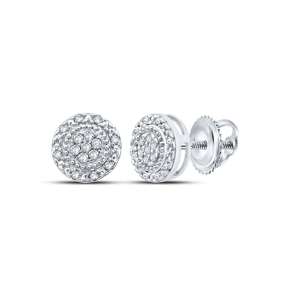 Sterling Silver Womens Round Diamond Cluster Earrings 1/10 Cttw