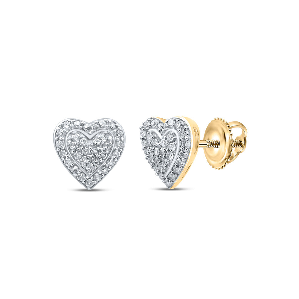 Yellow-tone Sterling Silver Womens Round Diamond Heart Earrings 1/4 Cttw