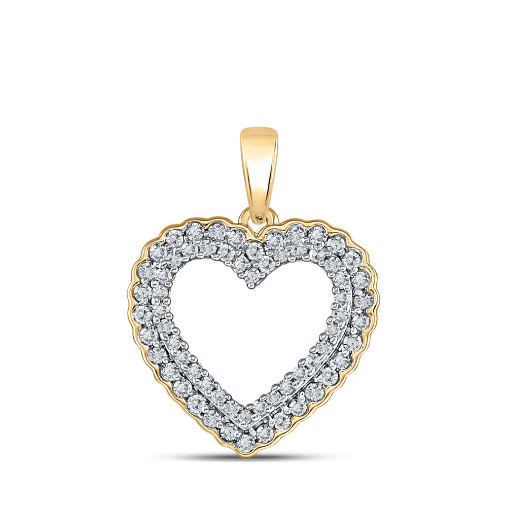 10kt Yellow Gold Womens Round Diamond Heart Pendant 1/3 Cttw