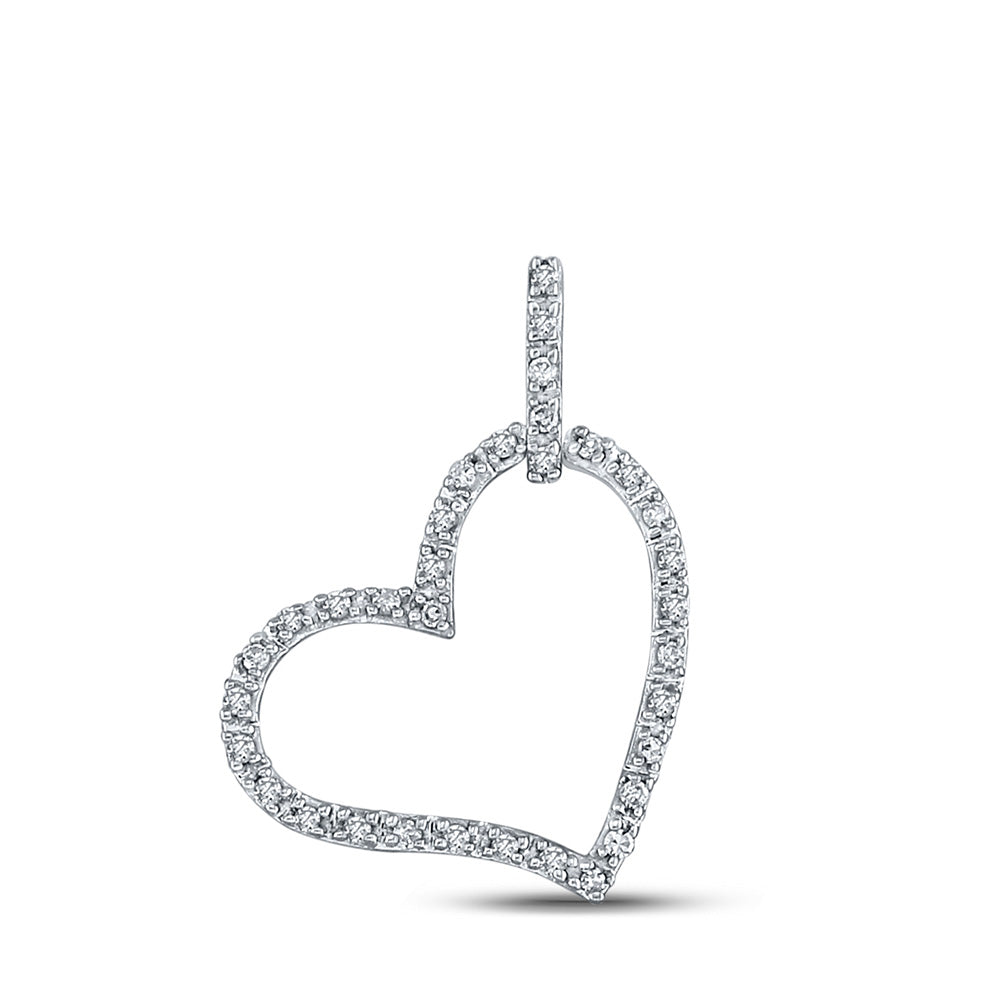 10kt White Gold Womens Round Diamond Heart Pendant 1/12 Cttw