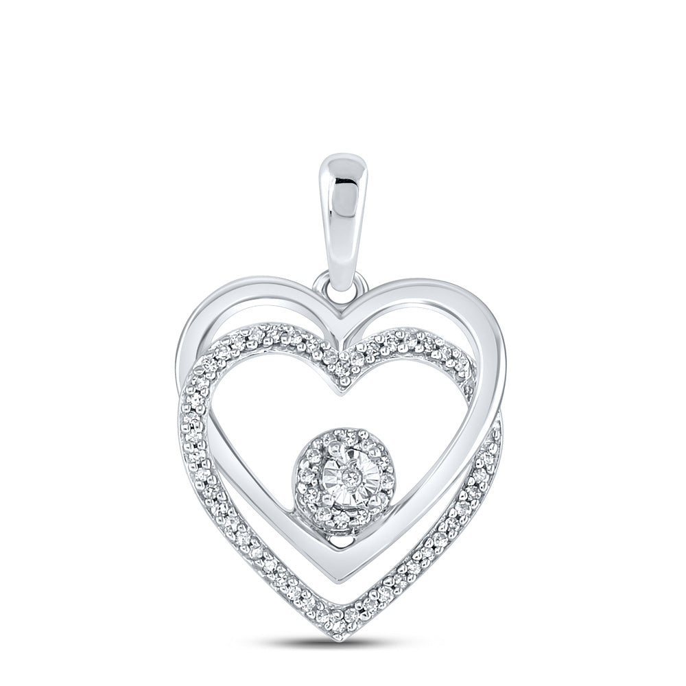 Sterling Silver Womens Round Diamond Heart Pendant 1/10 Cttw