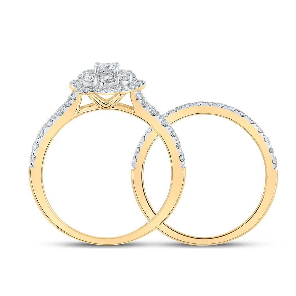 10kt Yellow Gold Round Diamond Bridal Wedding Ring Band Set 1 Cttw