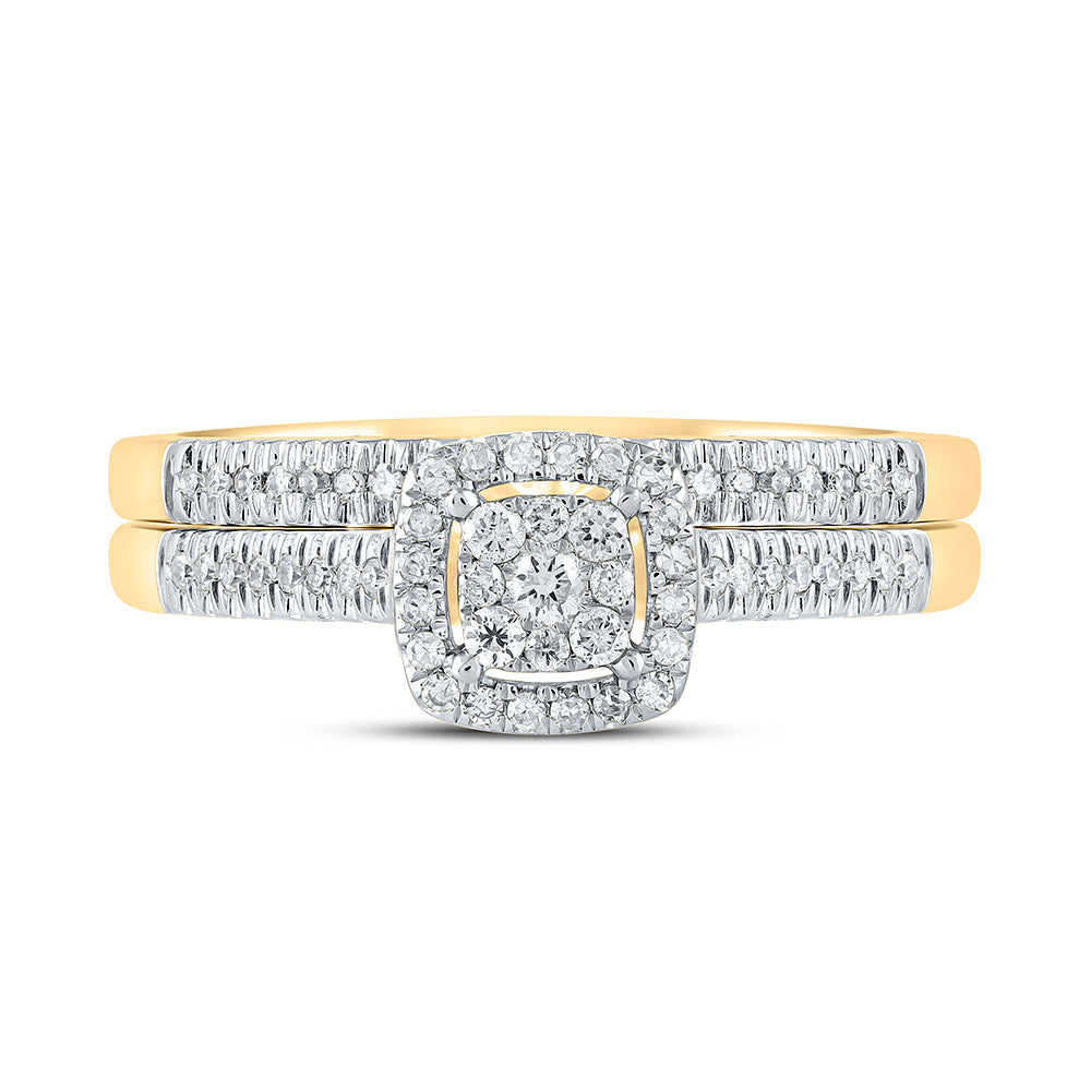 10kt Yellow Gold Round Diamond Halo Bridal Wedding Ring Band Set 1/4 Cttw