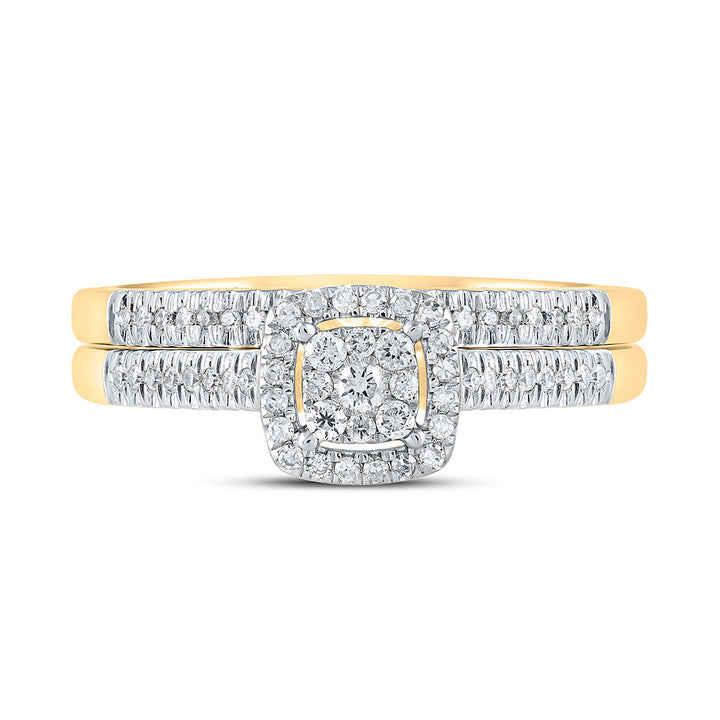 10kt Yellow Gold Round Diamond Halo Bridal Wedding Ring Band Set 1/4 Cttw