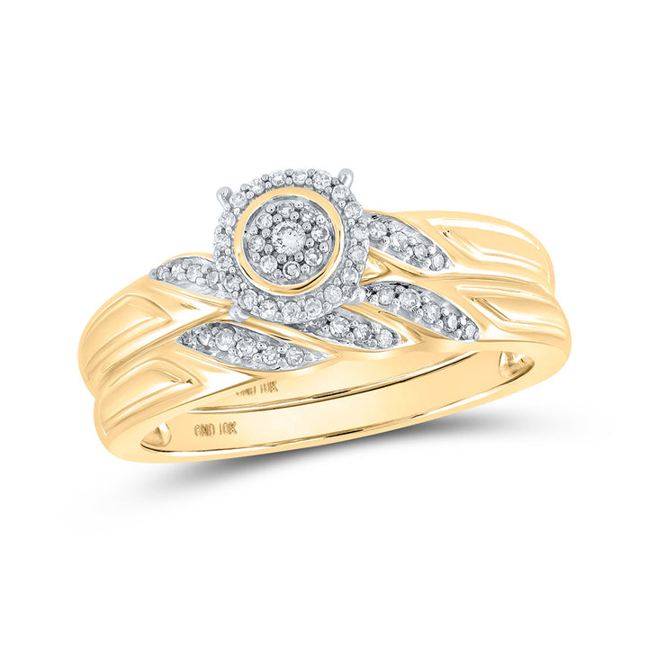 10kt Yellow Gold Round Diamond Halo Bridal Wedding Ring Band Set 1/6 Cttw