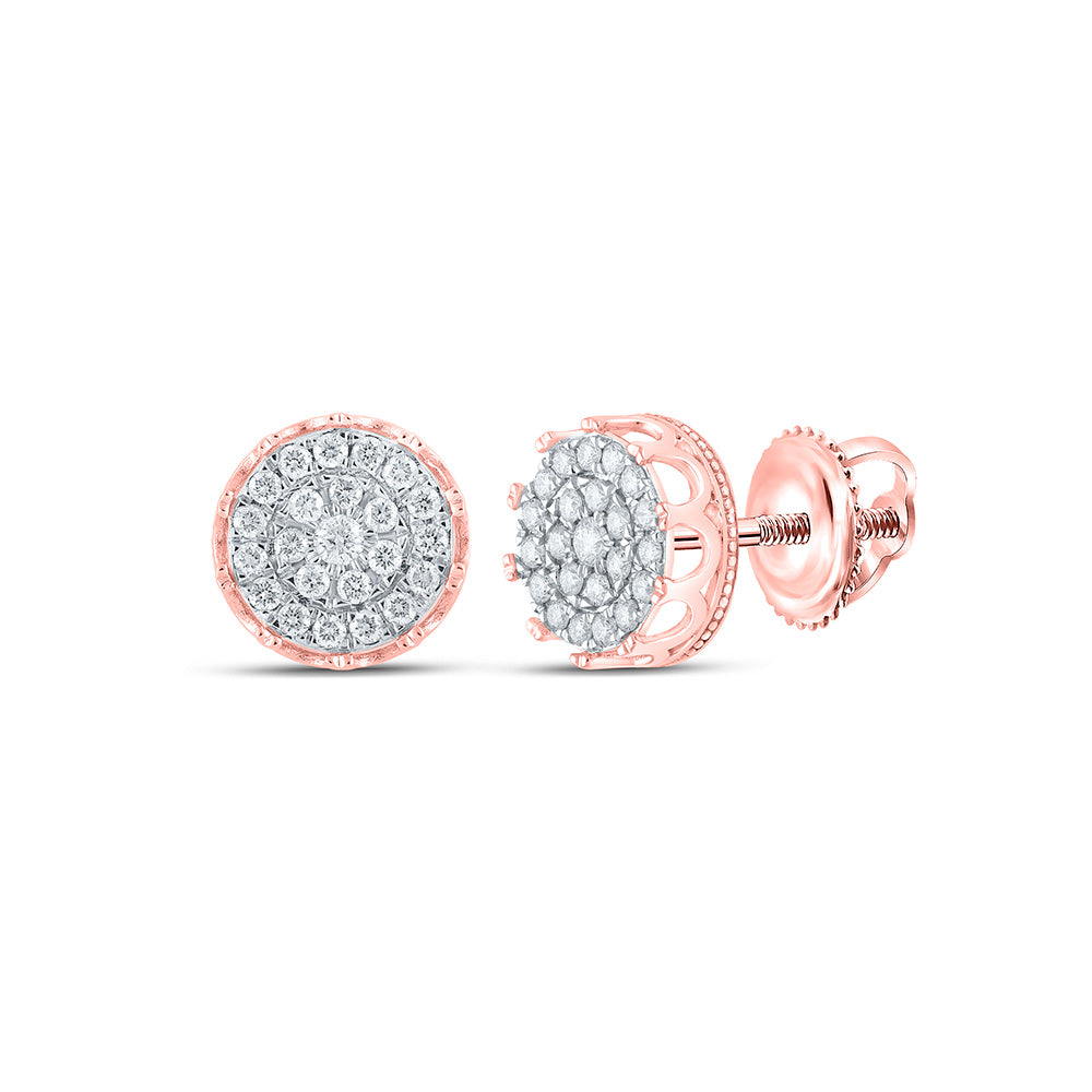 10kt Rose Gold Mens Round Diamond Cluster Earrings 1 Cttw