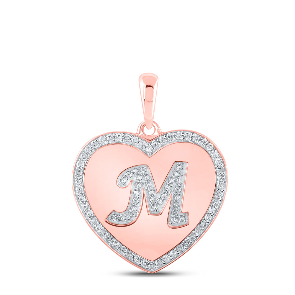 10kt Rose Gold Womens Round Diamond Heart M Letter Pendant 1/4 Cttw