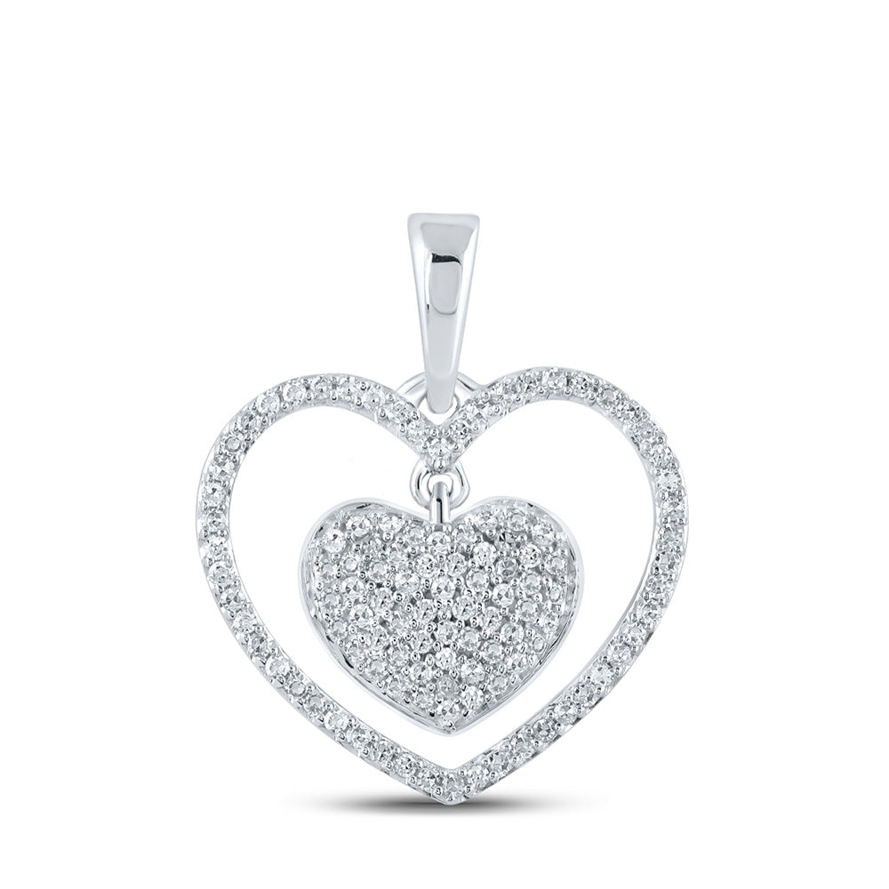 10kt White Gold Womens Round Diamond Heart Pendant 1/3 Cttw