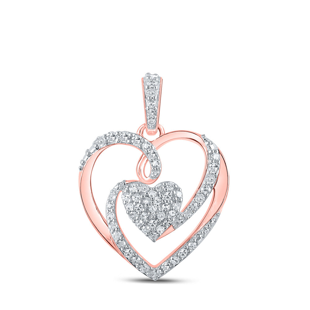 10kt Rose Gold Womens Round Diamond Heart Pendant 1/4 Cttw