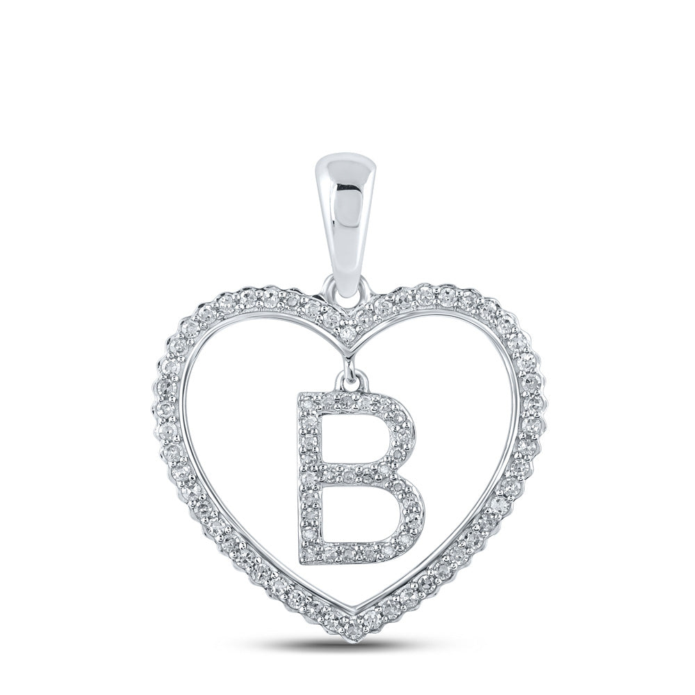 10kt White Gold Womens Round Diamond Heart B Letter Pendant 1/4 Cttw