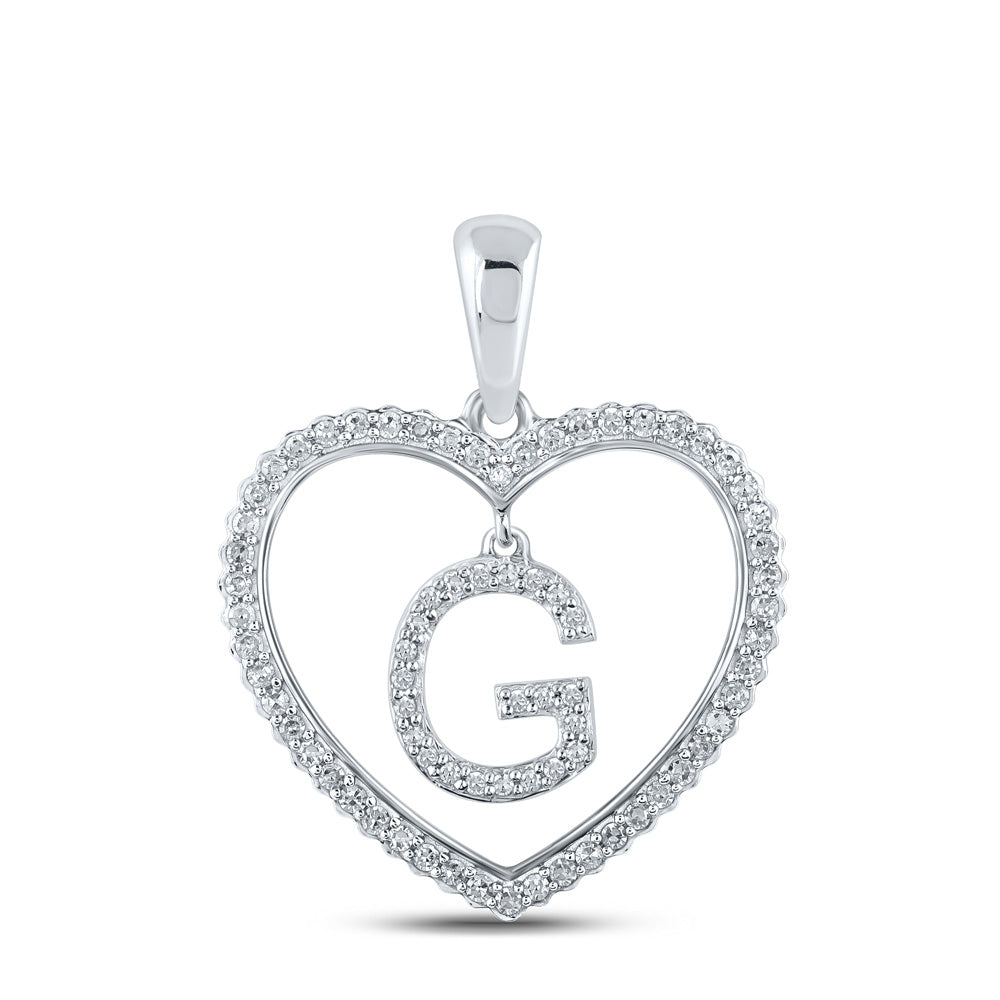 10kt White Gold Womens Round Diamond Heart G Letter Pendant 1/4 Cttw