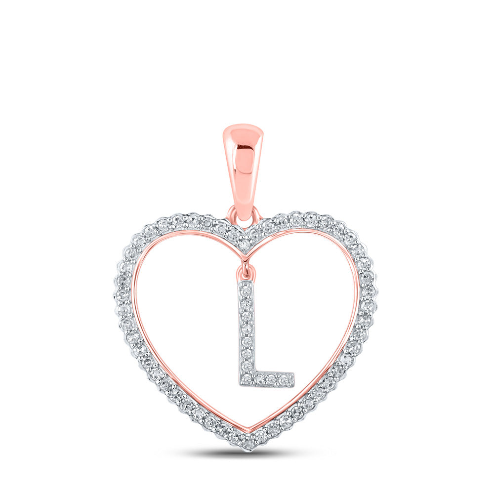 10kt Rose Gold Womens Round Diamond Heart L Letter Pendant 1/4 Cttw